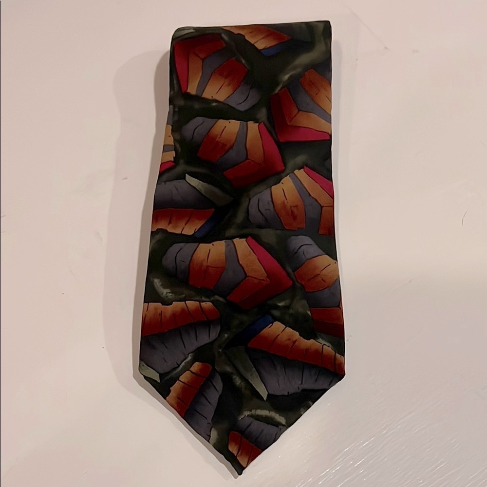 Vintage JERRY GARCIA Silk Abstract MENS Neck TIE Grateful Dead Red Brown Gray
